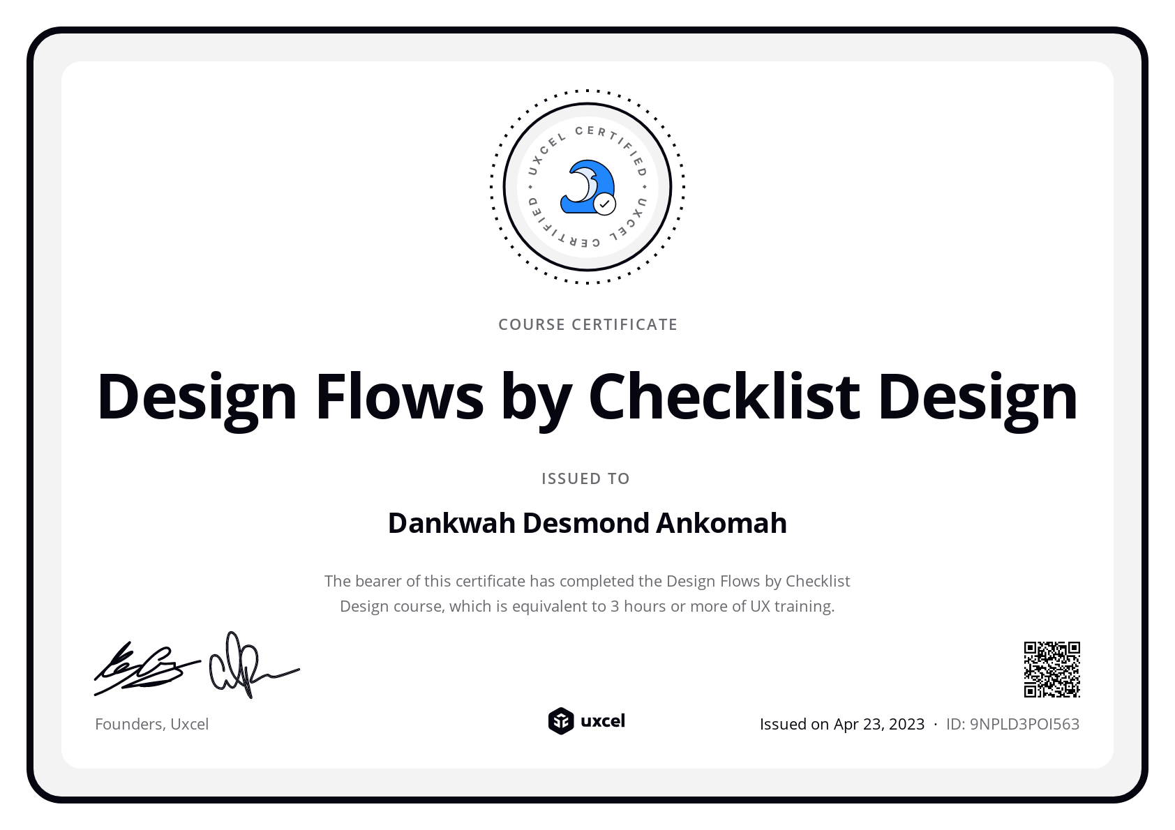 Dankwah Desmond Ankomah's certificate